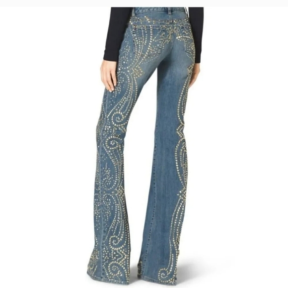 Y2K Michael Kors Studded Flare Wide Leg Jeans Size 6 - Picture 7 of 7
